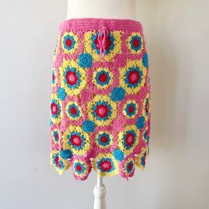 Boston Proper Women Crochet Granny Square Skirt Small Hippie Retro Boho Beach